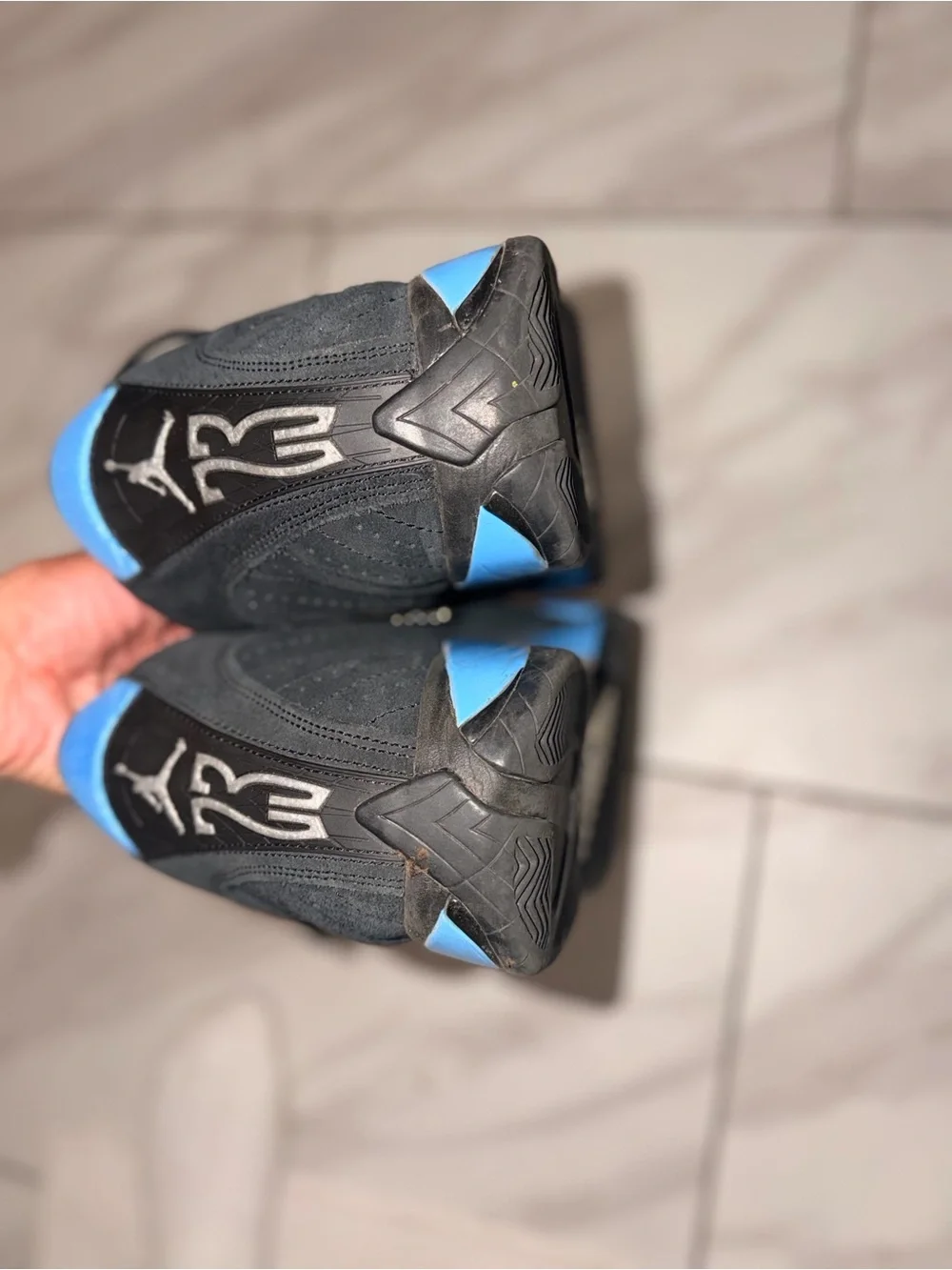 Jordan Men’s Black and Light Blue Suede Sneakers